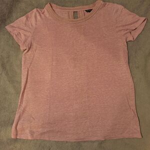 MASSIMO DUTTI Pink 100% Linen Blouse Sz S Short Sleeve Pullover Sparkles